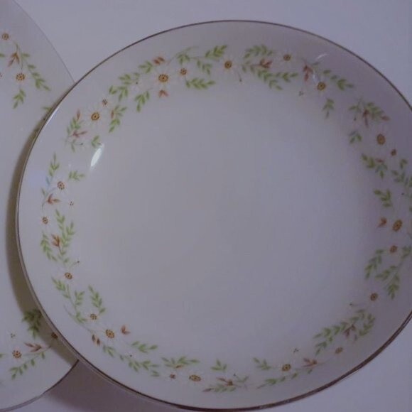 Vintage M Japan 3617- SUZI  Floral Trim Saucer Salad Bowl White Floral Lot 2 - Picture 8 of 9